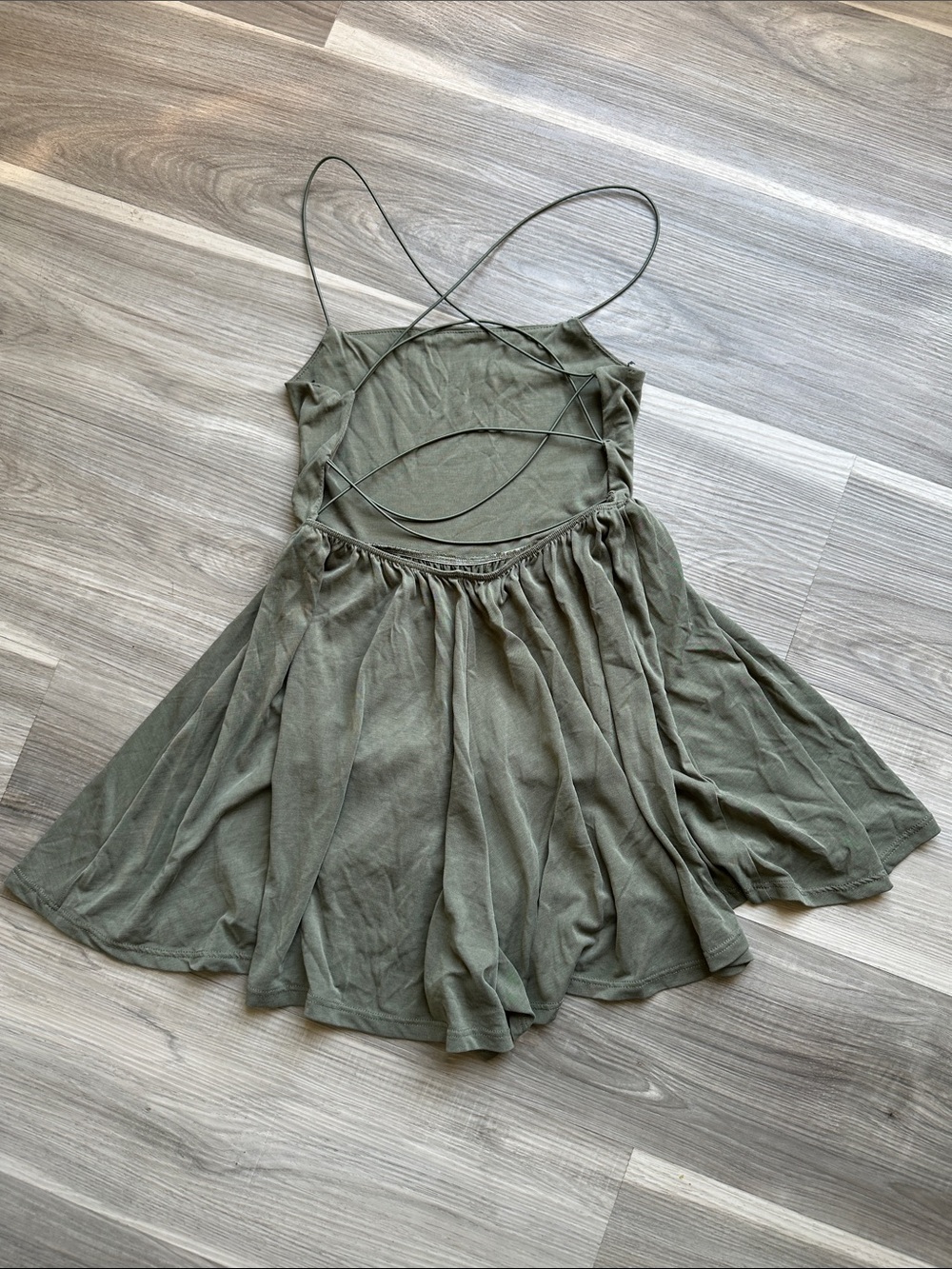 Urban Outfitters Women’s Olive Green Strappy Skater Bungee Cord Romper